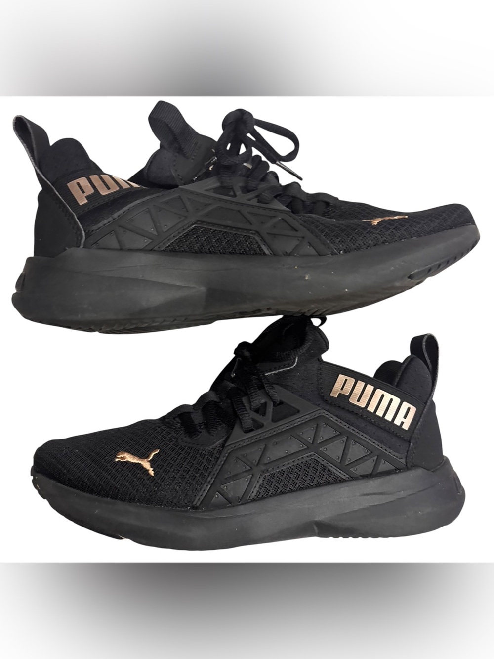 Puma Black Athletic Training Running Shoes Women Size 6 Rose Gold Logo Sneakers